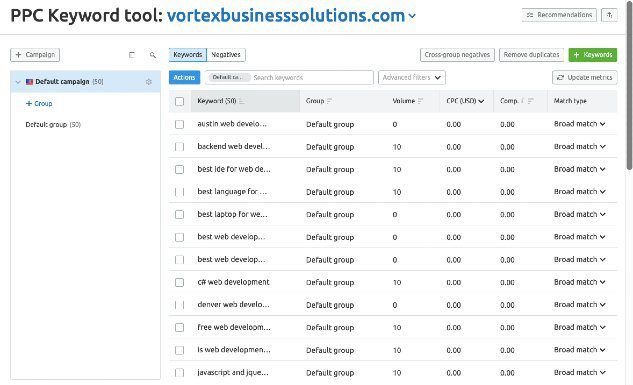 Vortex Digital Business Solutions Iowa City Cedar Rapids SEO Services PPC Keyword Tool