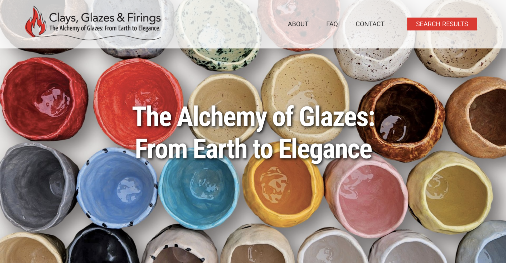 The web page of a pottery studio that Vortex Digital created. There are several colorful pieces of pottery. It is very pretty.